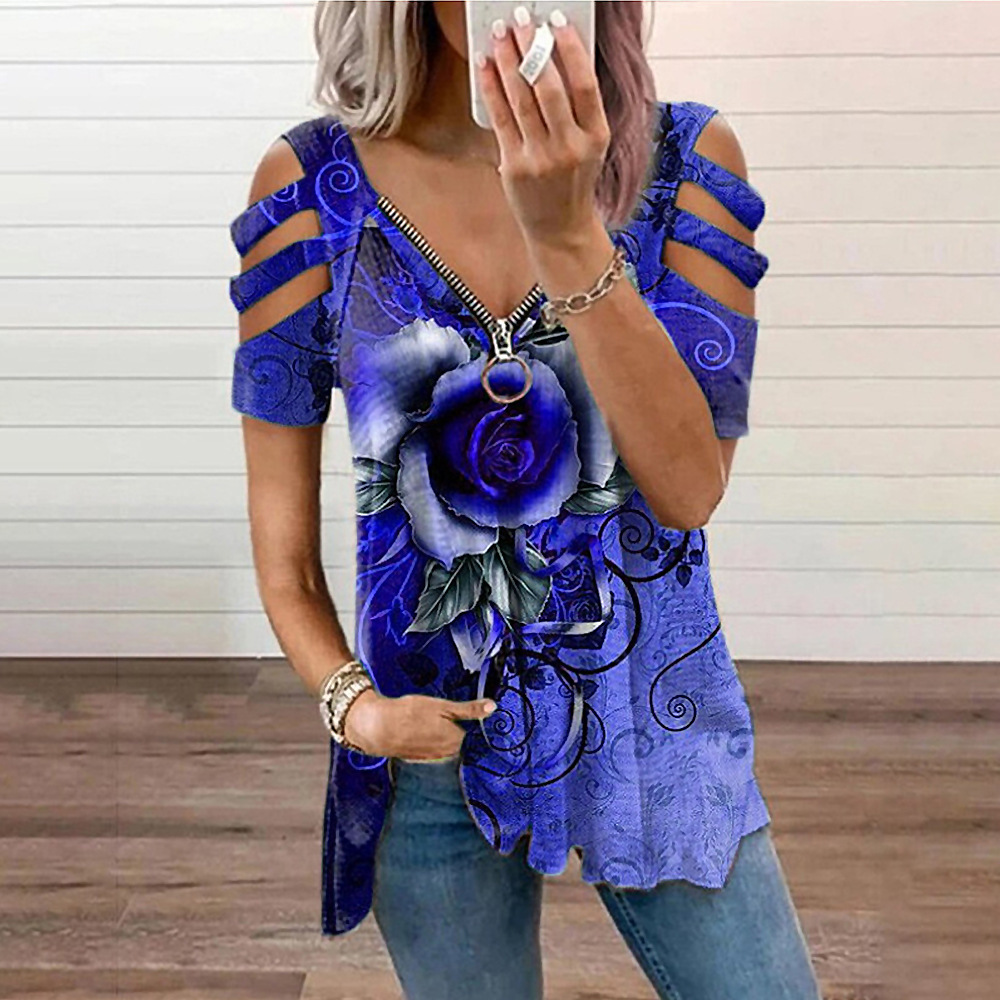 Women's Off Shoulder V Neck T-Shirt 6