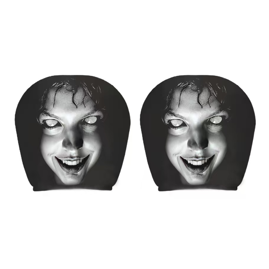 Car Headrest Cover 2 Pack Scary Face Pattern Seat Protector Halloween Decor 3