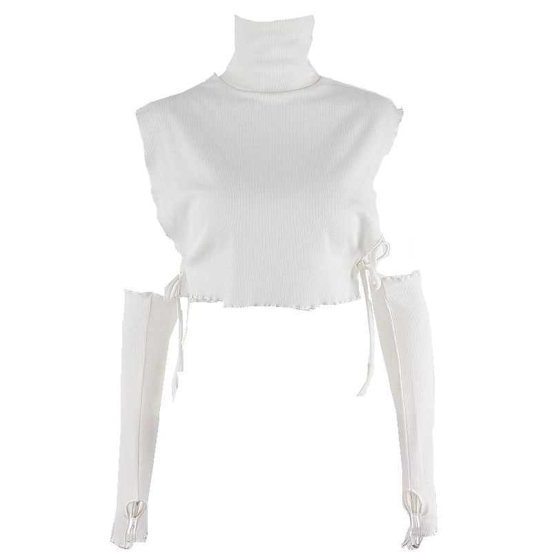 Solid Color High Collar Hollow Sleeve Set 2