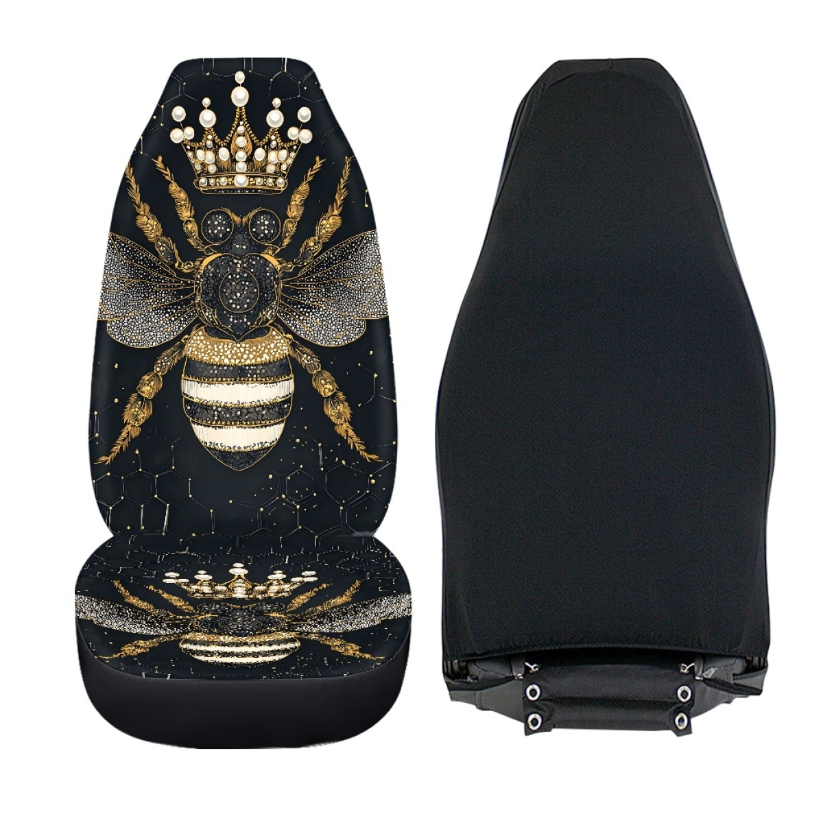 2 Front Car Seat Covers, Digitally Printed With A Honeybee Pattern, Thin, Suitable For All Seasons, Fashionable Car Seat Covers 6