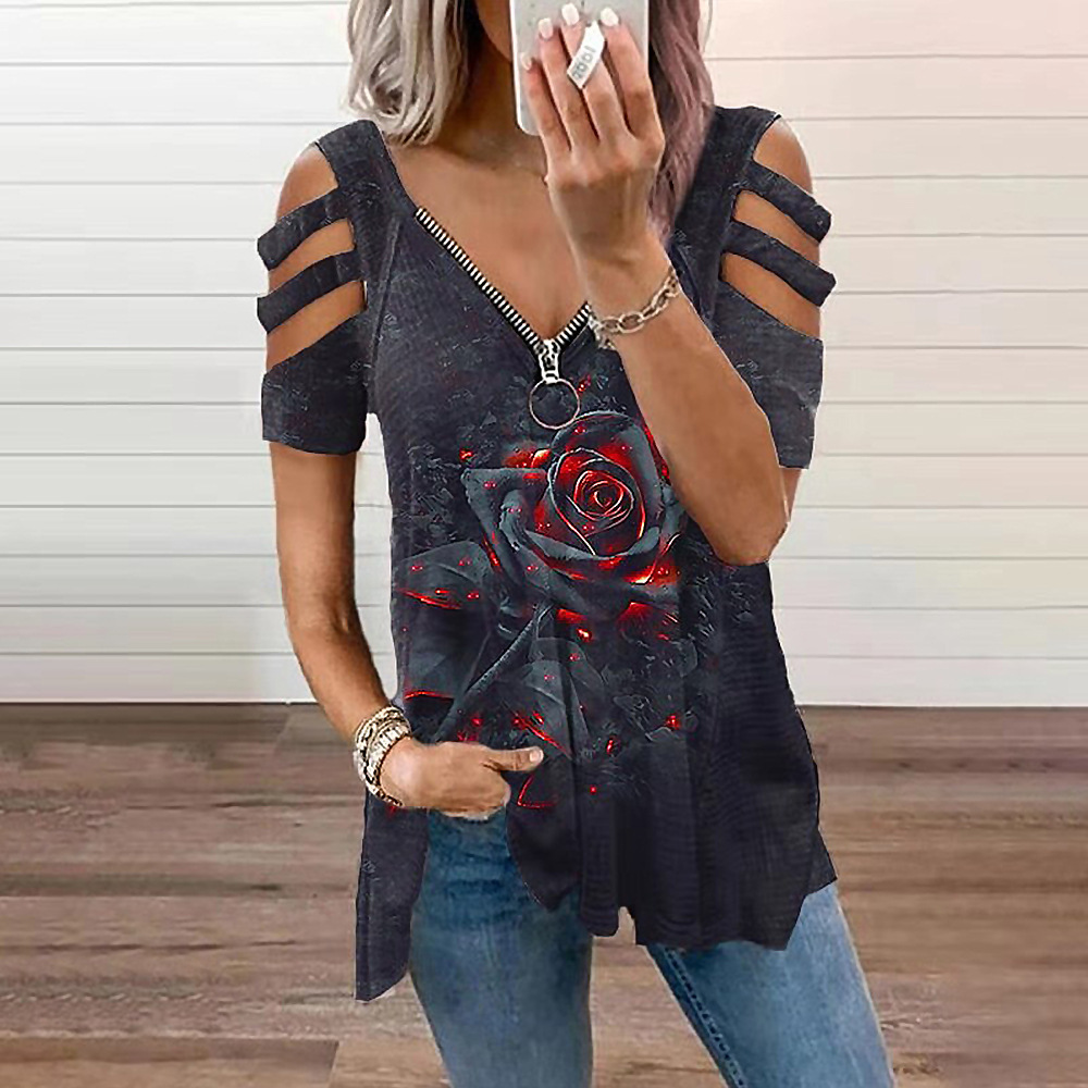 Women's Off Shoulder V Neck T-Shirt 3