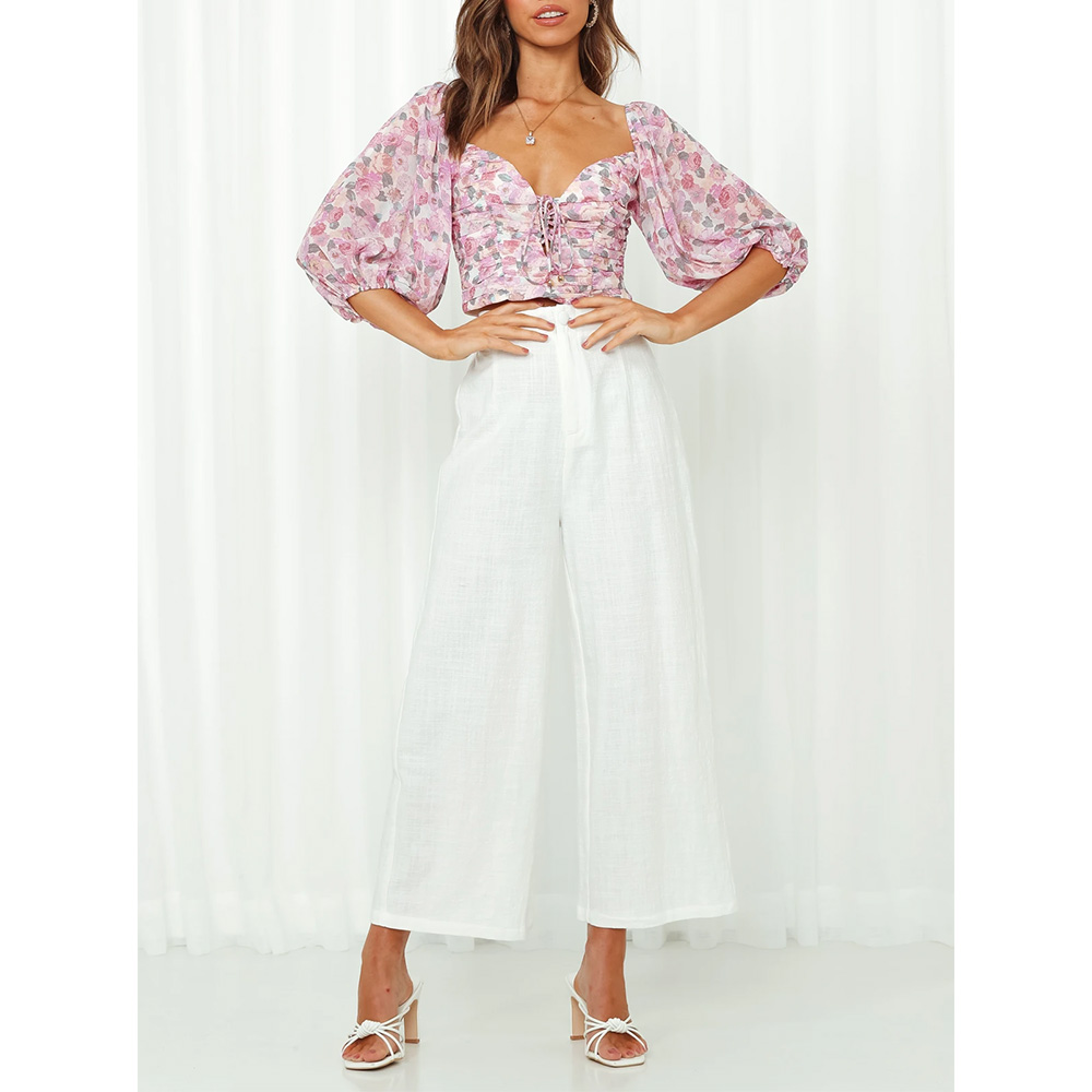Ladies Square Neck Pleated Cropped Top 4