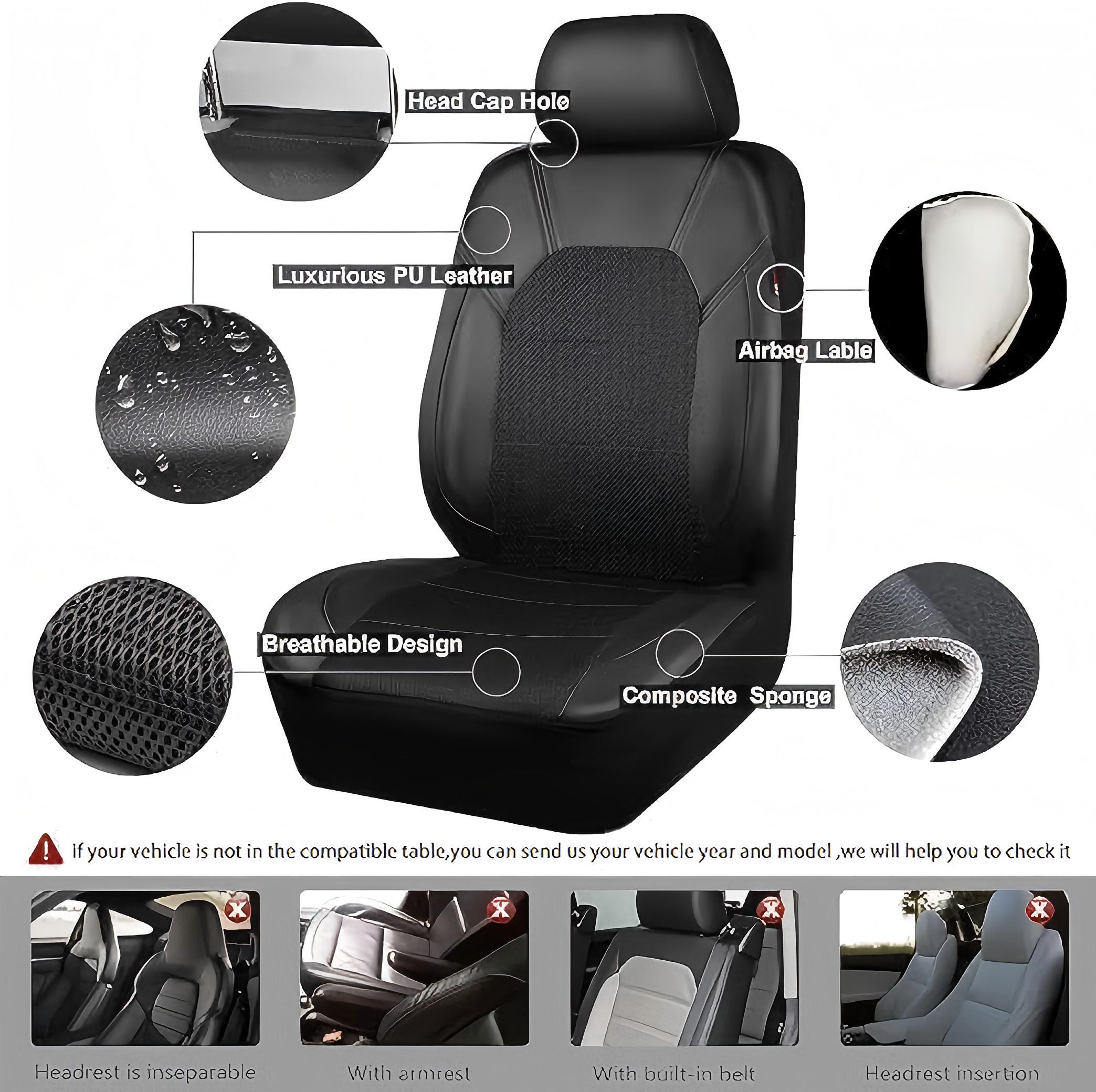 5-Seat Car Seat Cover, Single-Stitch Diamond Pattern, Quilted And Embroidered, Synthetic Leather, PVC Leather, Exported To Europe And America 6