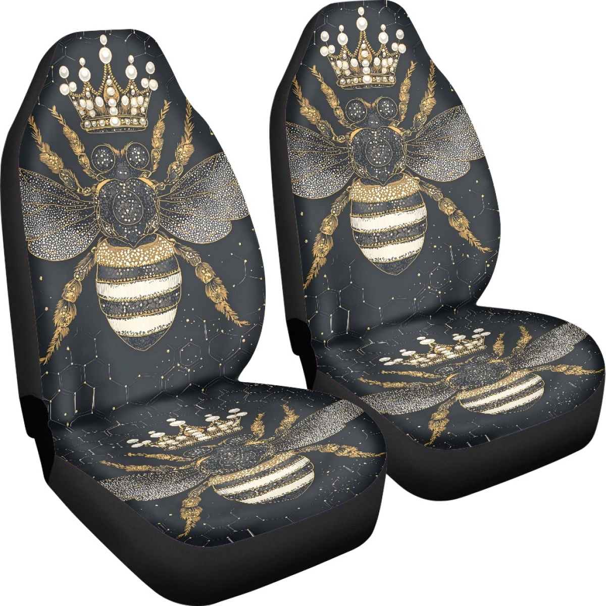 2 Front Car Seat Covers, Digitally Printed With A Honeybee Pattern, Thin, Suitable For All Seasons, Fashionable Car Seat Covers 5