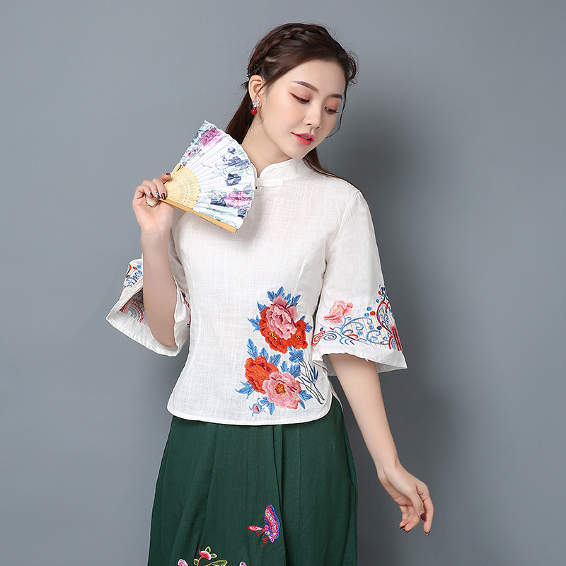Heavy Embroidered Stand Collar T-Shirt 3