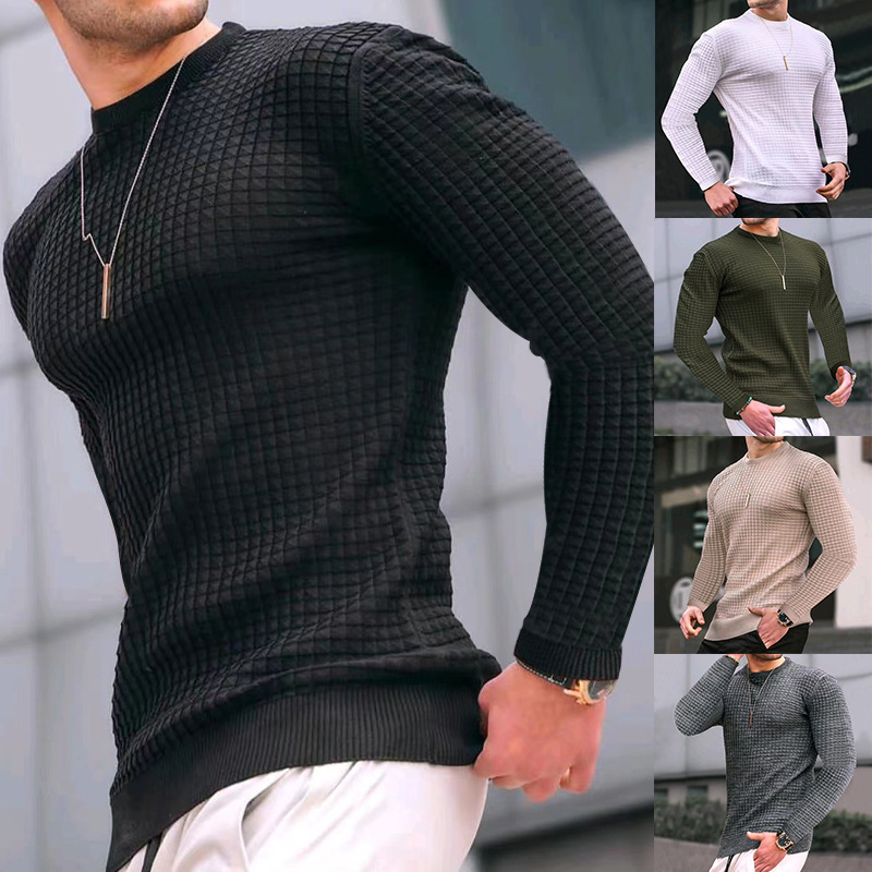Loose Knitted Men's Crew-Neck Long-Sleeve Top