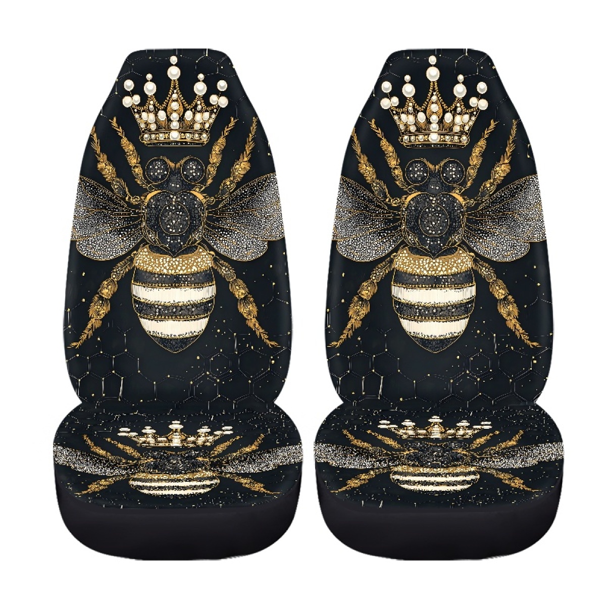 2 Front Car Seat Covers, Digitally Printed With A Honeybee Pattern, Thin, Suitable For All Seasons, Fashionable Car Seat Covers 4