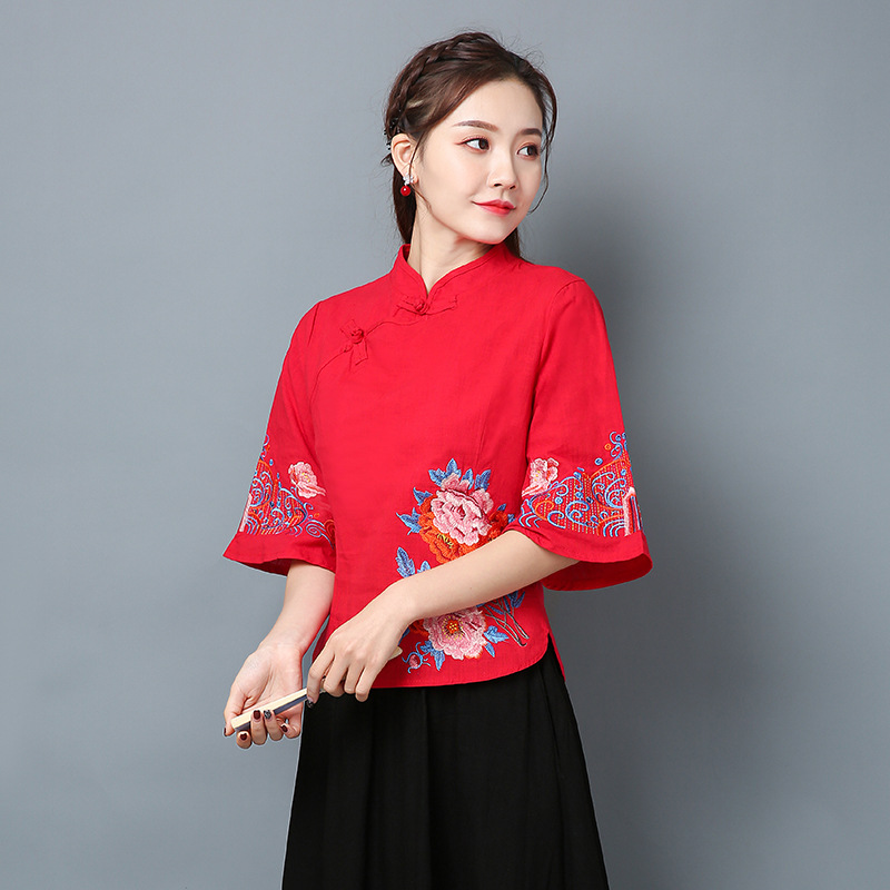 Heavy Embroidered Stand Collar T-Shirt 2