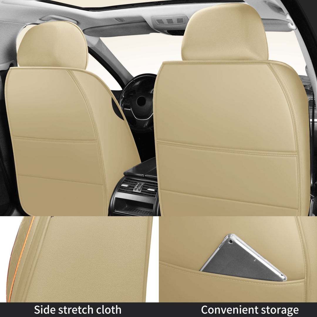 Summer Cool Ice Silk Breathable Car Seat Covers Full 5-Seat Set Ergonomic Lumbar Support Soft Beige Universal Auto Interior Seat Cushion Protectors 3