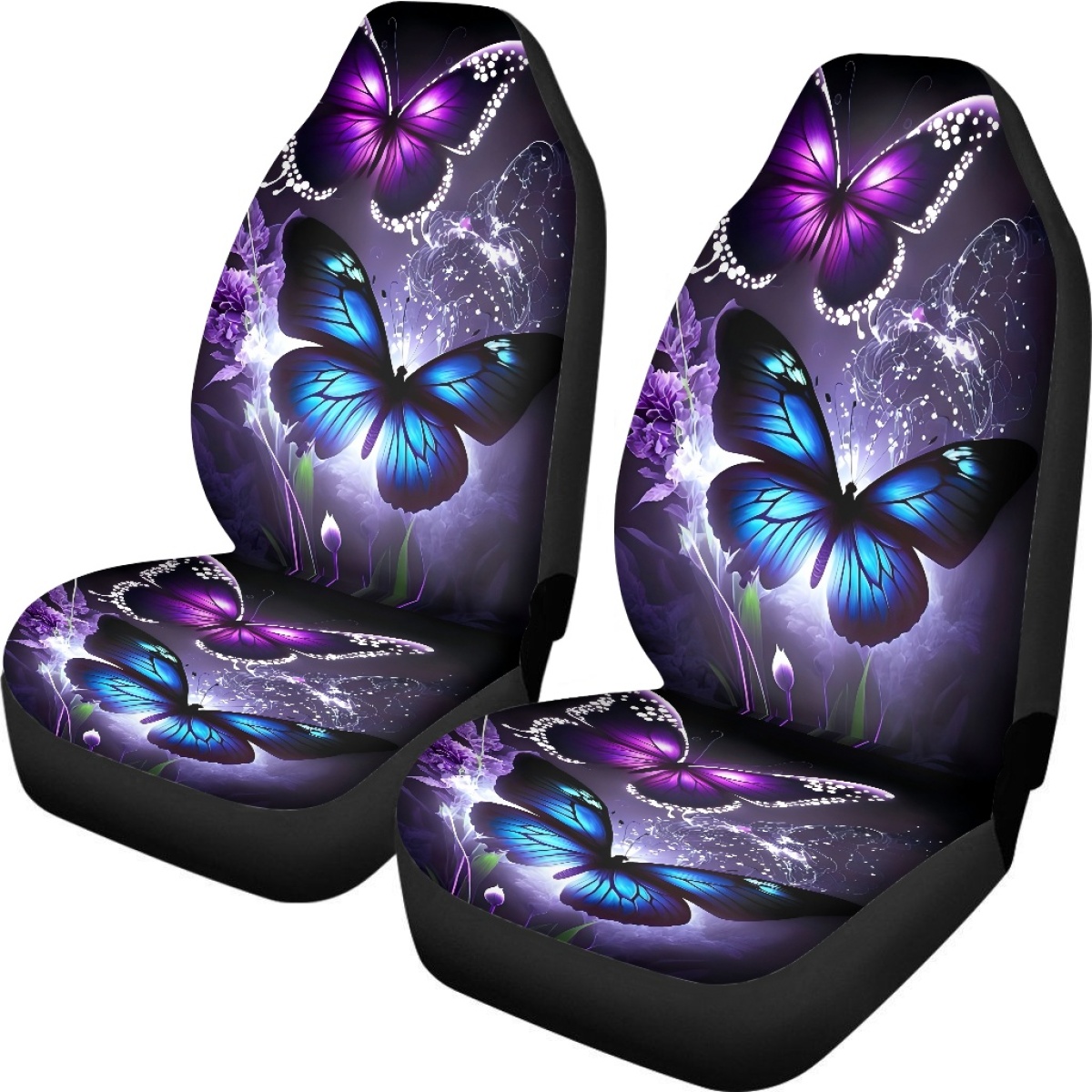 2 Front Car Seat Covers, Digitally Printed With Butterfly Patterns, Thin, Suitable For All Seasons, Fashionable Car Seat Covers 7