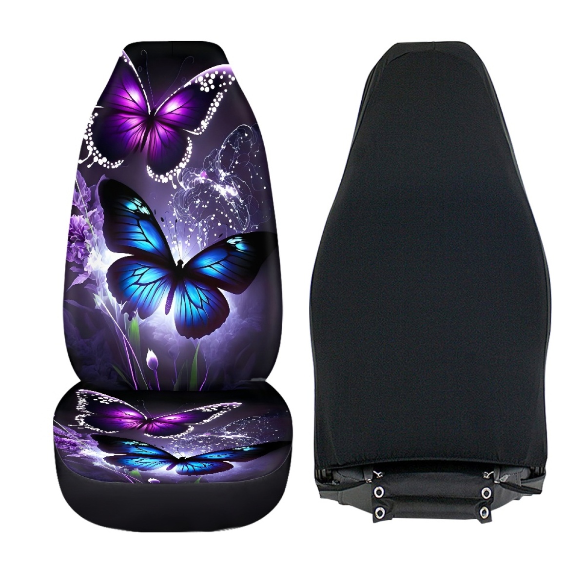2 Front Car Seat Covers, Digitally Printed With Butterfly Patterns, Thin, Suitable For All Seasons, Fashionable Car Seat Covers 3