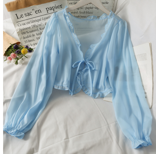 Women's Short Bow Tie Shawl with Fungus Edge 6
