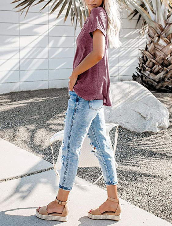 Women's Casual Short Sleeve Henley T-Shirt 11
