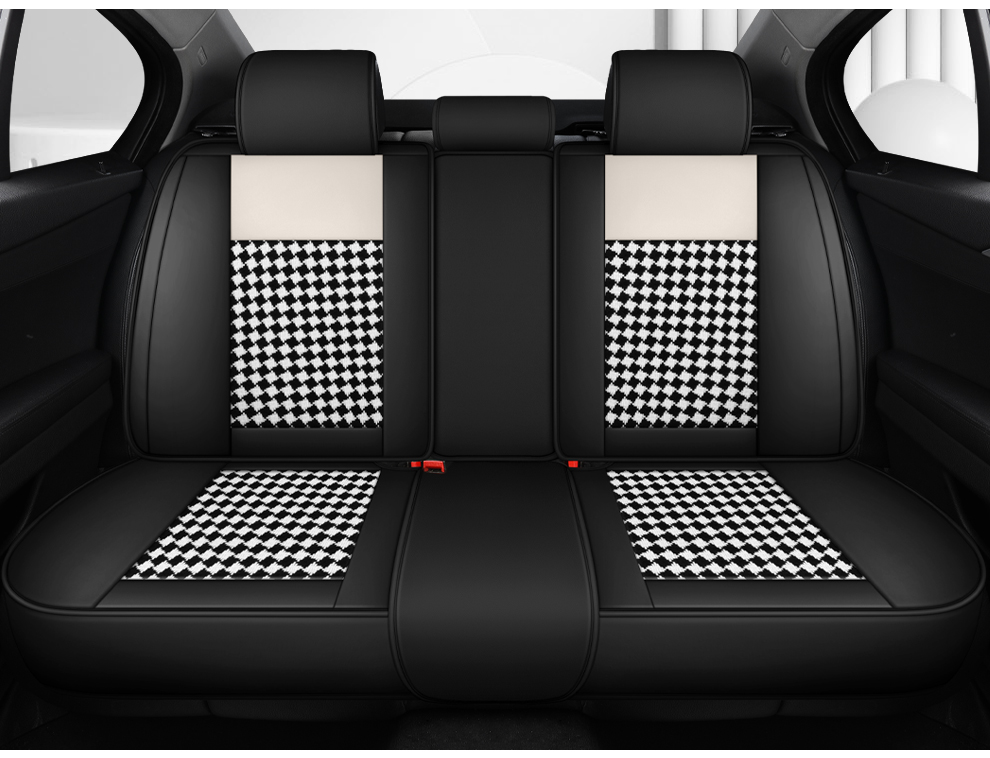 Light Luxury Nordic Style Classic Black White Checkered Plaid Car Seat Covers Full 5-Seat Set Breathable Soft Universal Auto Seat Cushion Protector For Vehicles 3