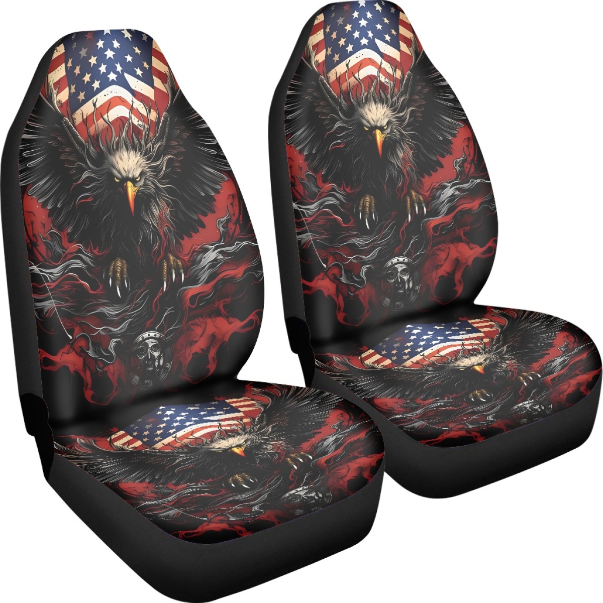 2 Front Car Seat Covers, Digitally Printed With An Eagle Pattern, Thin, Suitable For All Seasons, Fashionable Car Seat Covers 5