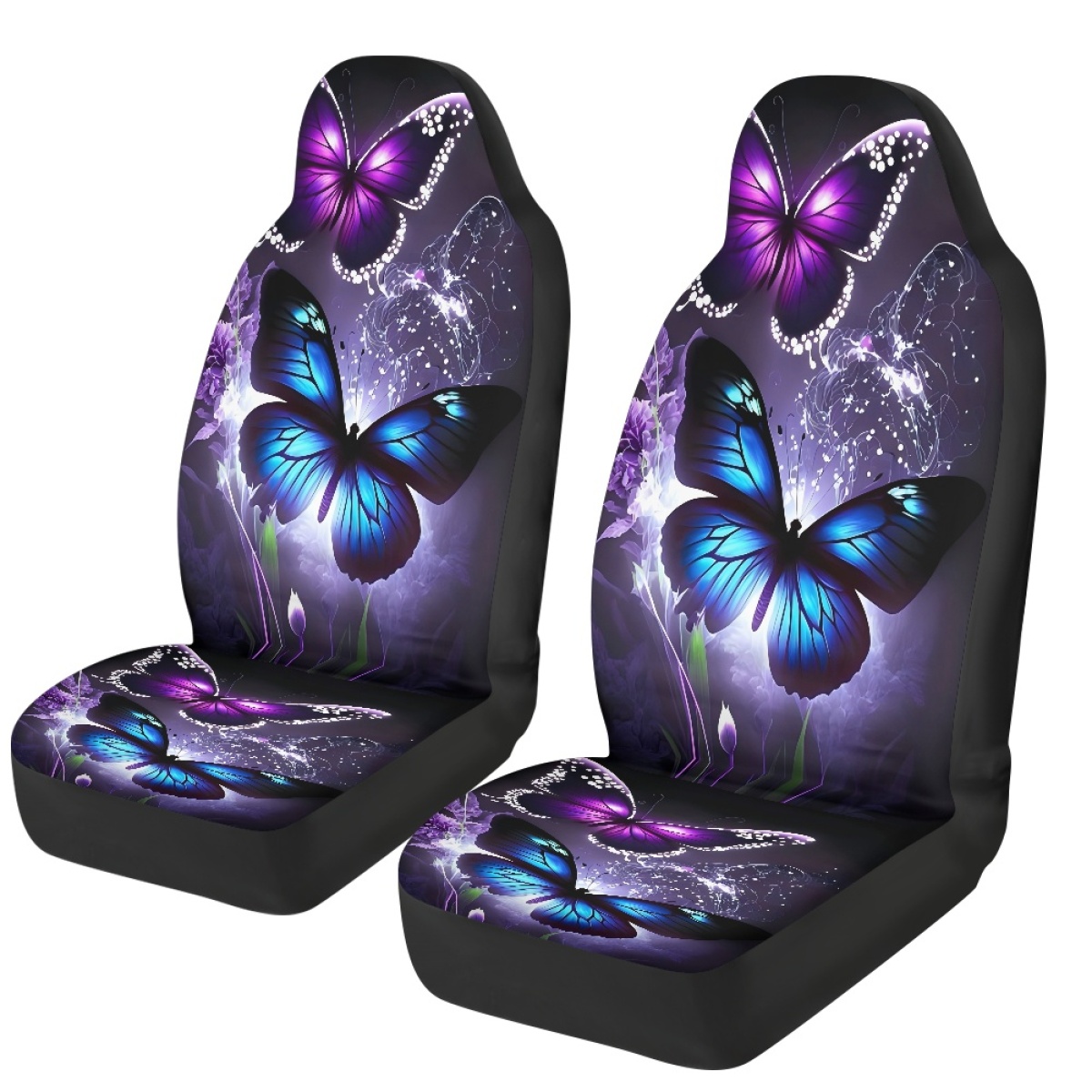 2 Front Car Seat Covers, Digitally Printed With Butterfly Patterns, Thin, Suitable For All Seasons, Fashionable Car Seat Covers 10