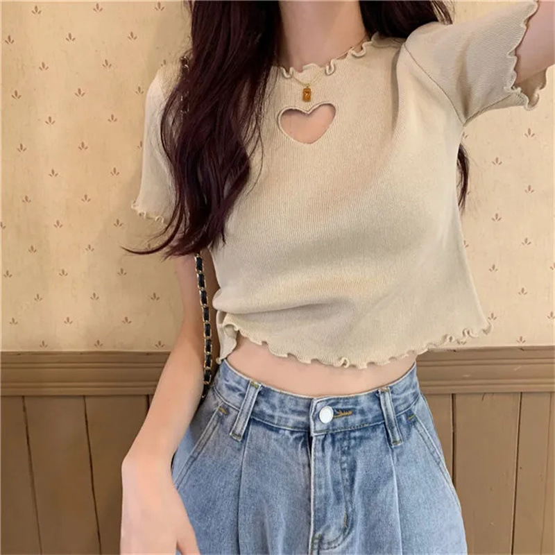 Hollow Out Love T-Shirt with Wooden Edge 2