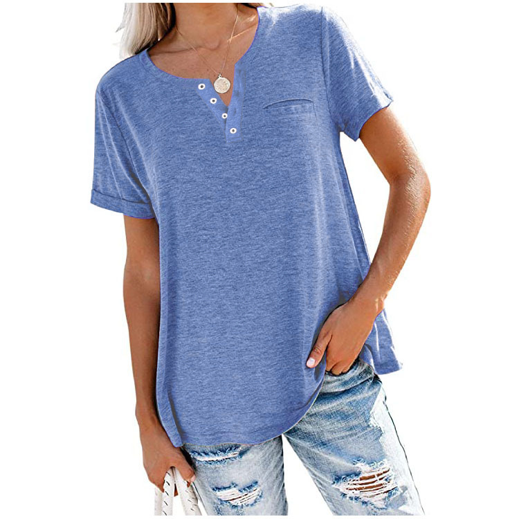 Women's Casual Short Sleeve Henley T-Shirt 12