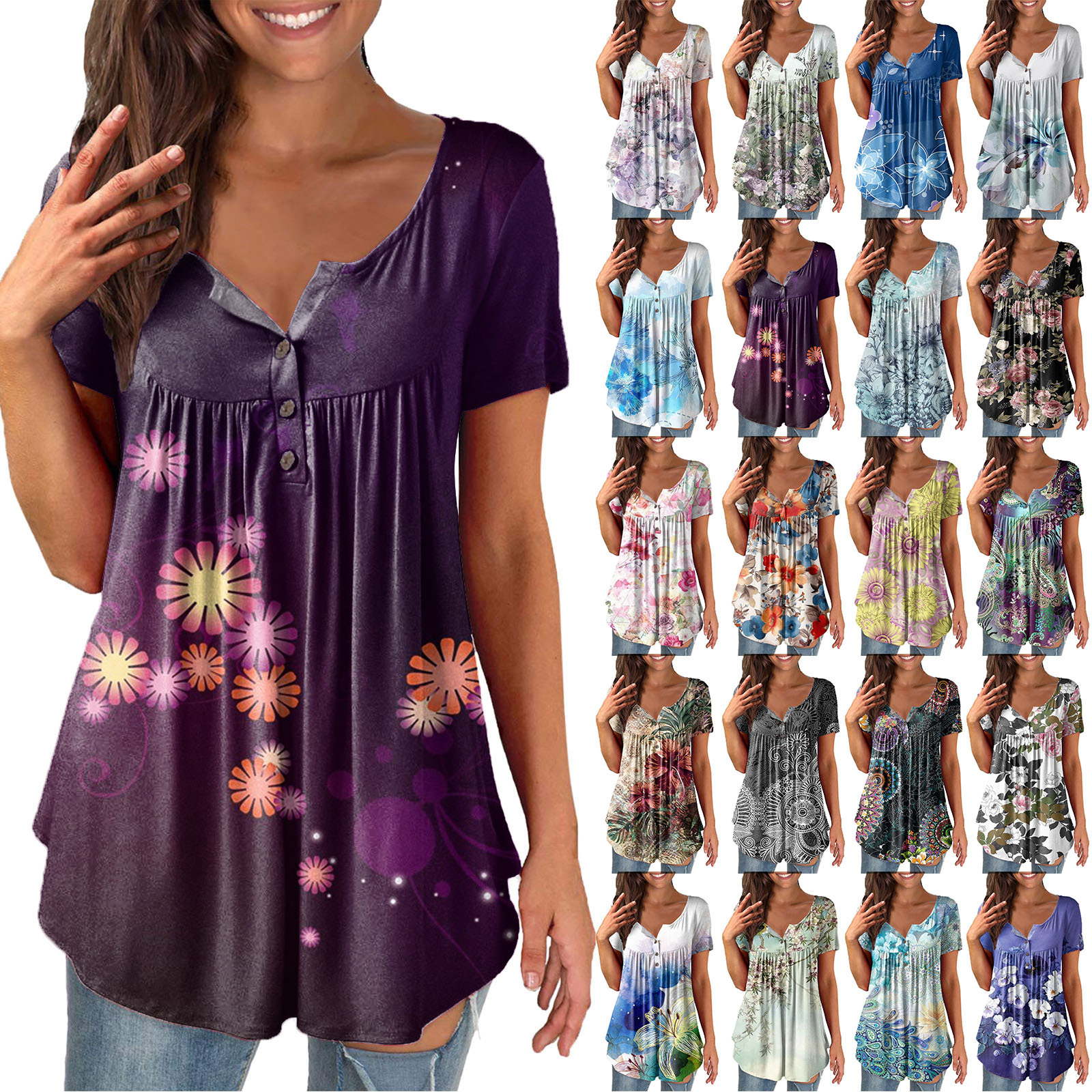 Women's Printed Ruffled Short Sleeve Pullover 12