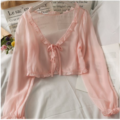 Women's Short Bow Tie Shawl with Fungus Edge 2
