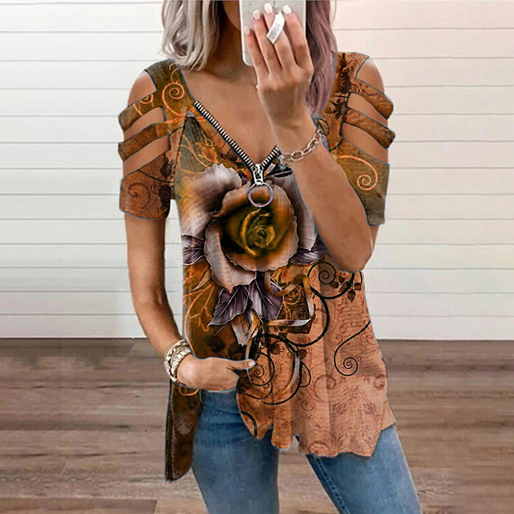 Women's Off Shoulder V Neck T-Shirt 4