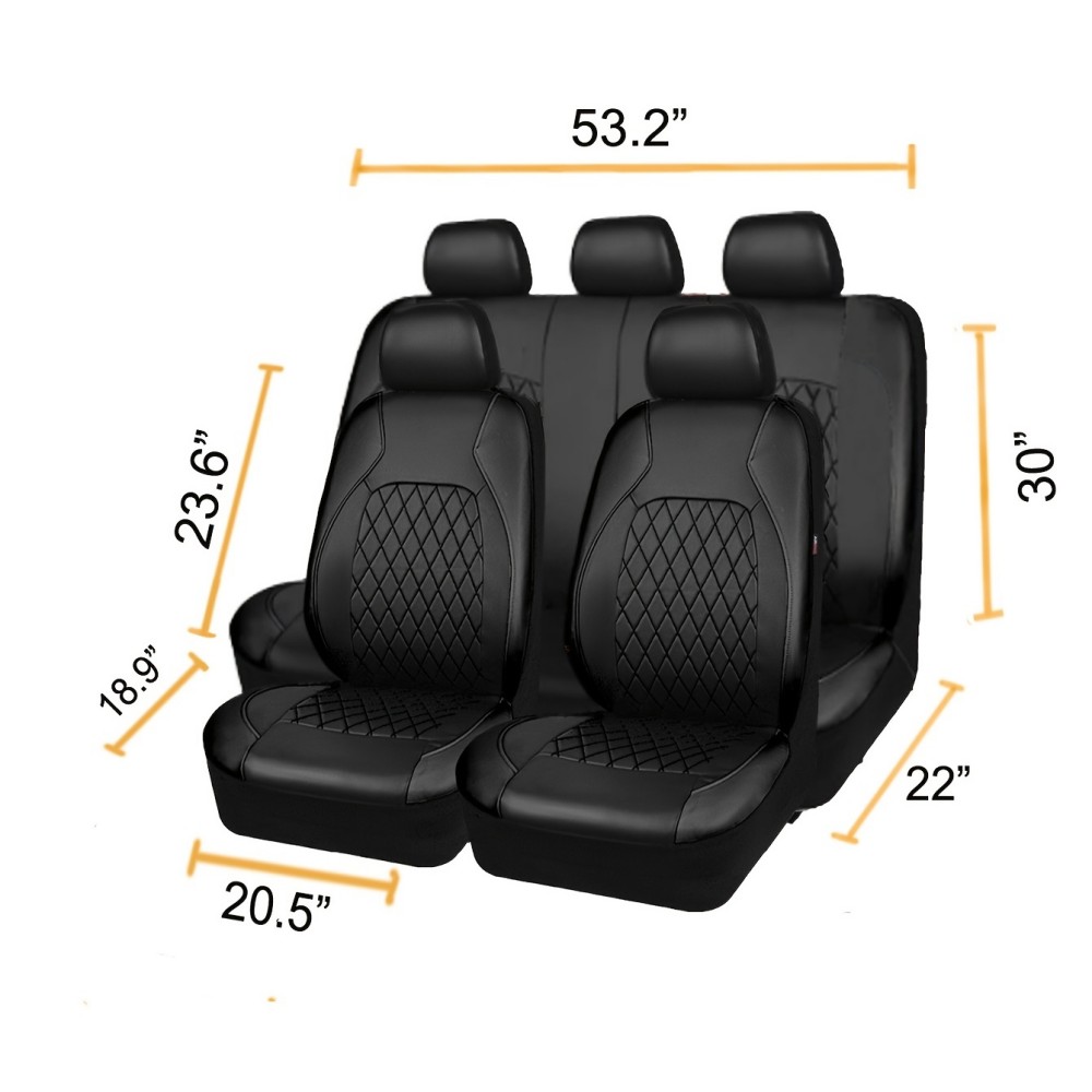 5-Seat Car Seat Cover, Single-Stitch Diamond Pattern, Quilted And Embroidered, Synthetic Leather, PVC Leather, Exported To Europe And America 3