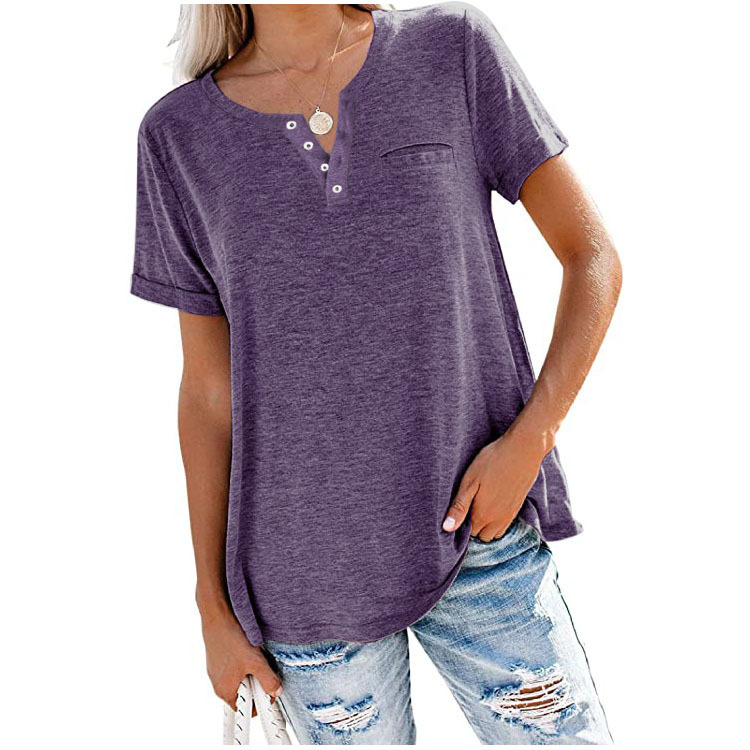 Women's Casual Short Sleeve Henley T-Shirt 7