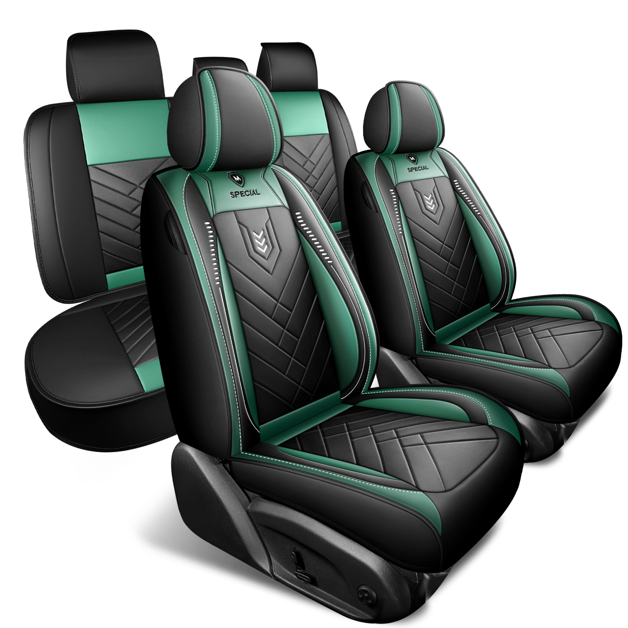 Sport Rocket Design Racing Car Seat Covers Red Black PU Leather Full 5-Seat Set Breathable Wearproof Universal Automotive Seat Cushion Protectors 4