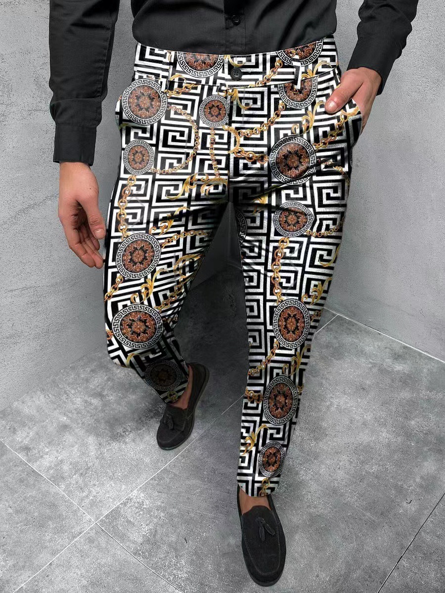 Casual Abstract Contrast Micro-Stretch Trousers 12