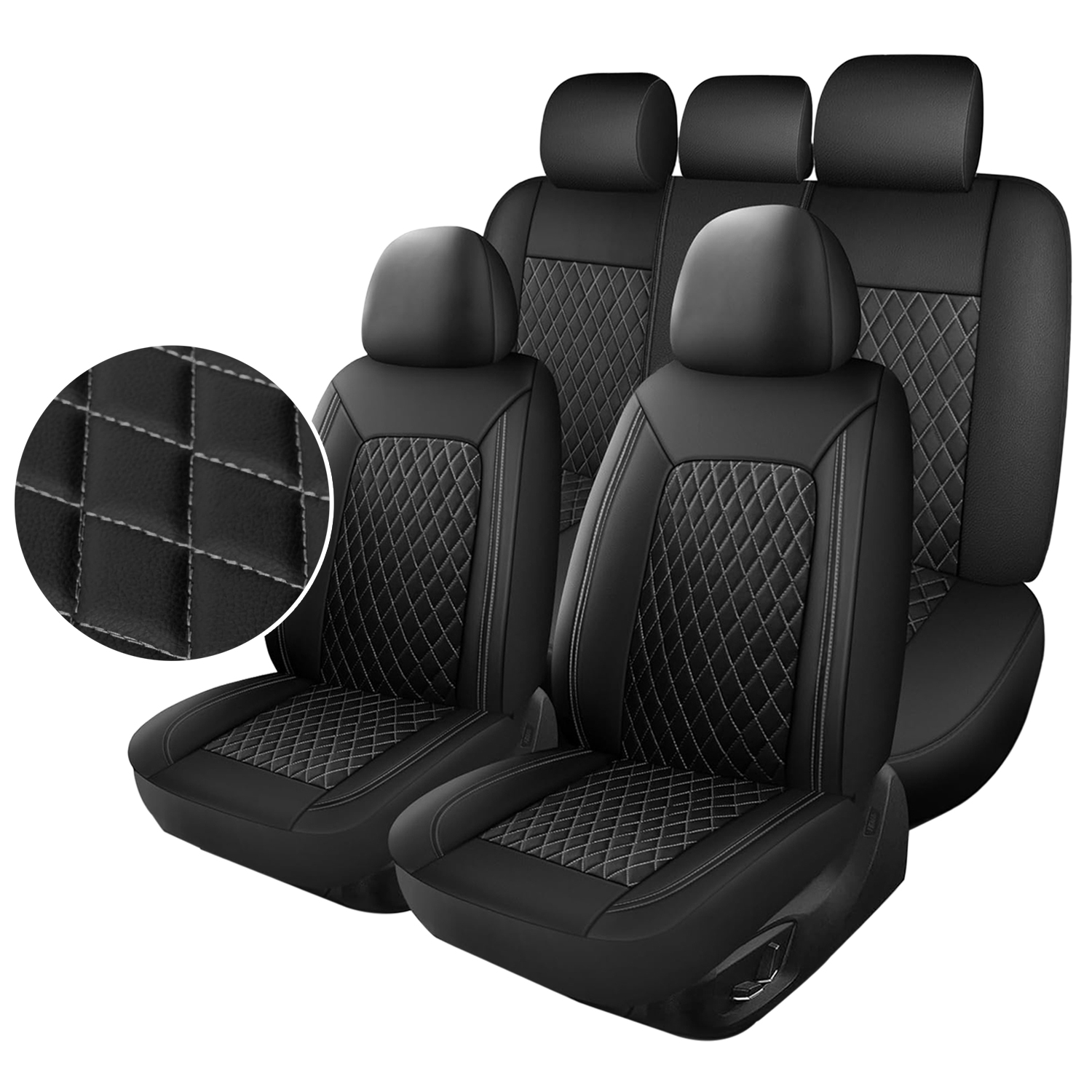 5-Seat Car Seat Cover, Single-Stitch Diamond Pattern, Quilted And Embroidered, Synthetic Leather, PVC Leather, Exported To Europe And America 6