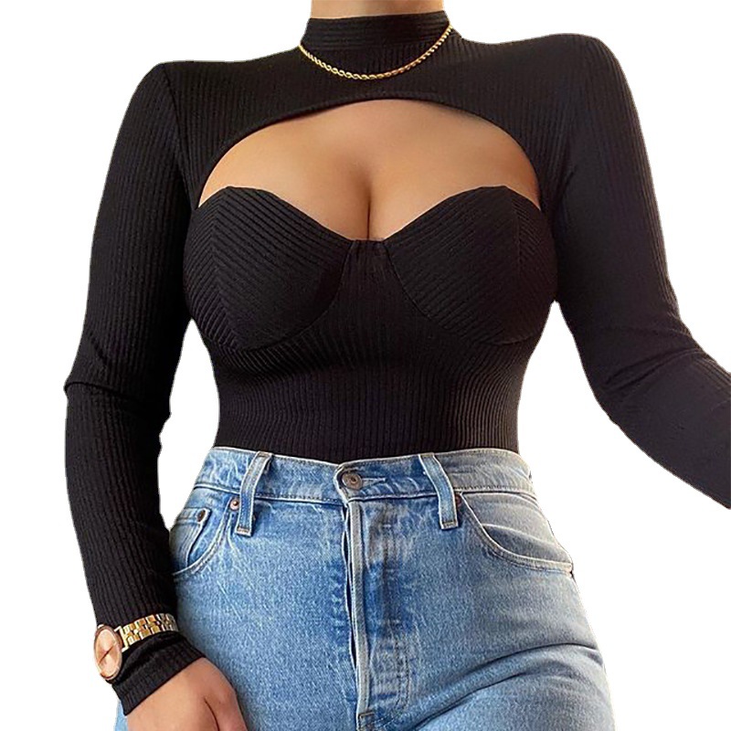 Trendy Low Cut Long Sleeve T-Shirt 2