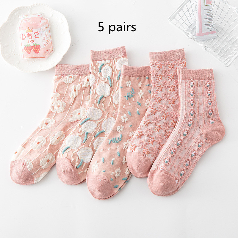 Cotton Socks with Embossed 3D Small Flower Design