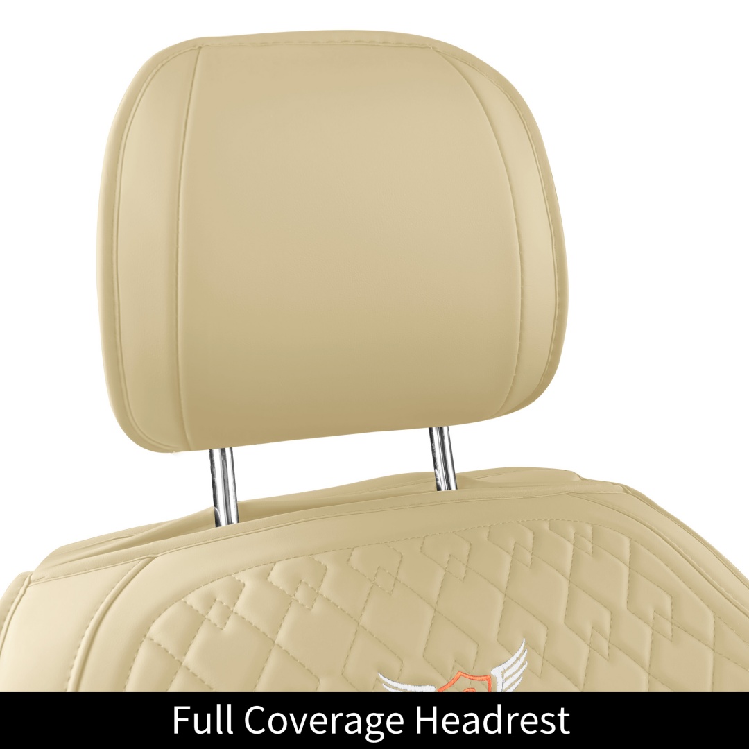 Summer Cool Ice Silk Breathable Car Seat Covers Full 5-Seat Set Ergonomic Lumbar Support Soft Beige Universal Auto Interior Seat Cushion Protectors 6