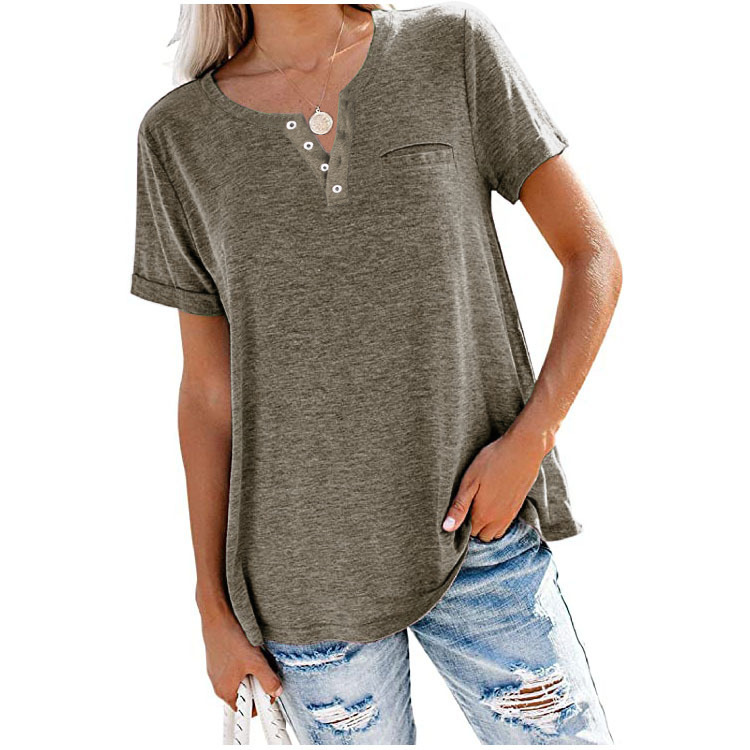 Women's Casual Short Sleeve Henley T-Shirt 4