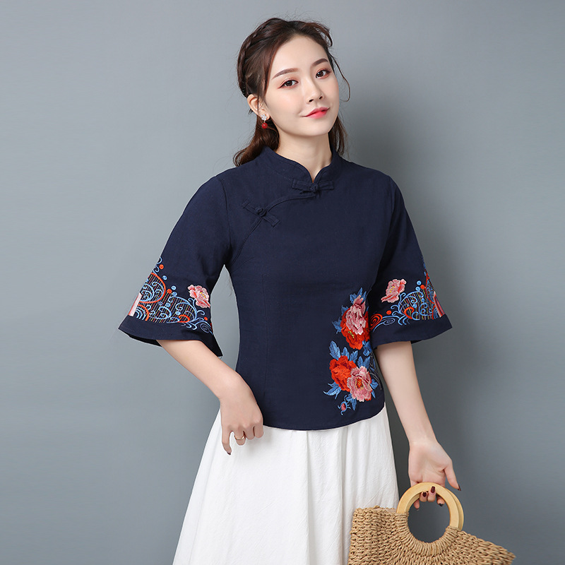Heavy Embroidered Stand Collar T-Shirt 4