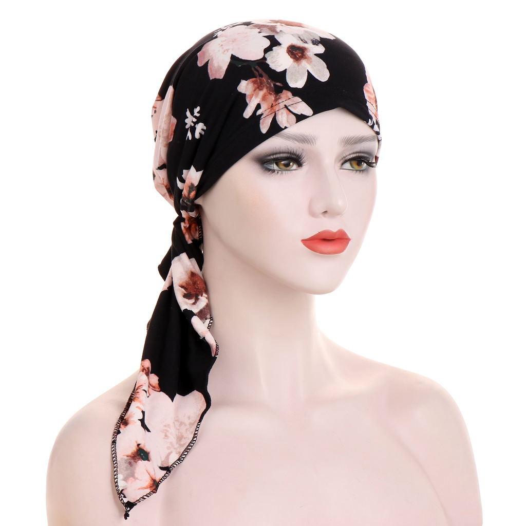 Curved-tail Floral Fabric Turban Hat