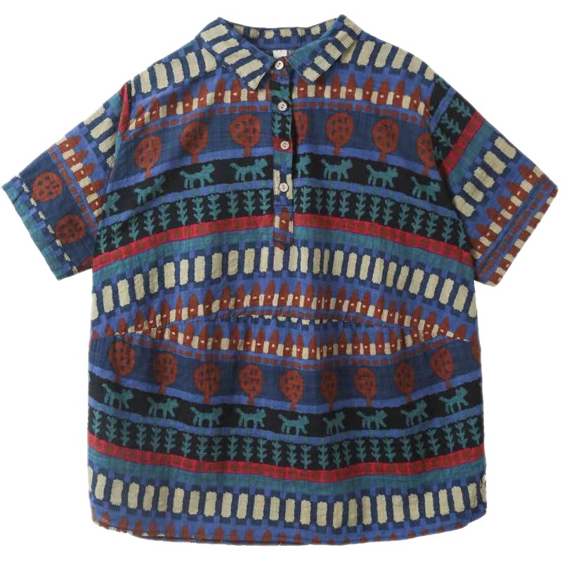 Casual Loose Fit Cotton and Hemp Short Sleeve Shirt 3
