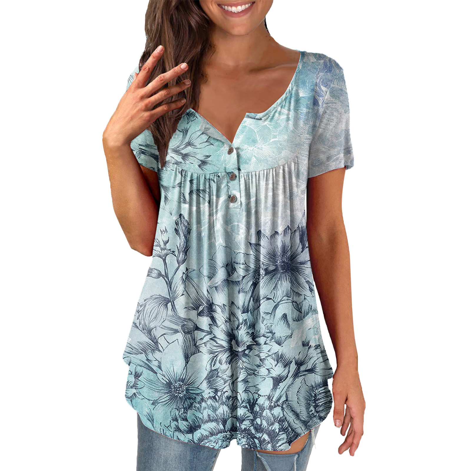 Women's Printed Ruffled Short Sleeve Pullover 7