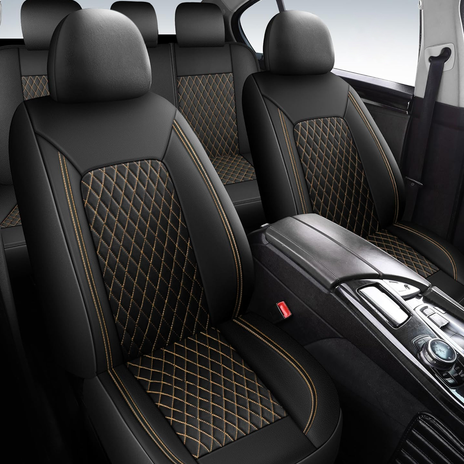 5-Seat Car Seat Cover, Single-Stitch Diamond Pattern, Quilted And Embroidered, Synthetic Leather, PVC Leather, Exported To Europe And America 5