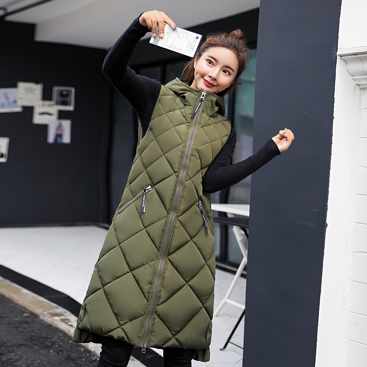 Versatile Sleeveless Hooded Down-Cotton Vest