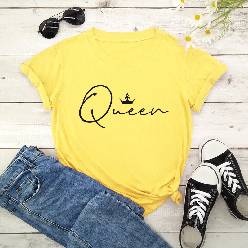Crown Queen Letter Print O-Neck Loose T-Shirt 5