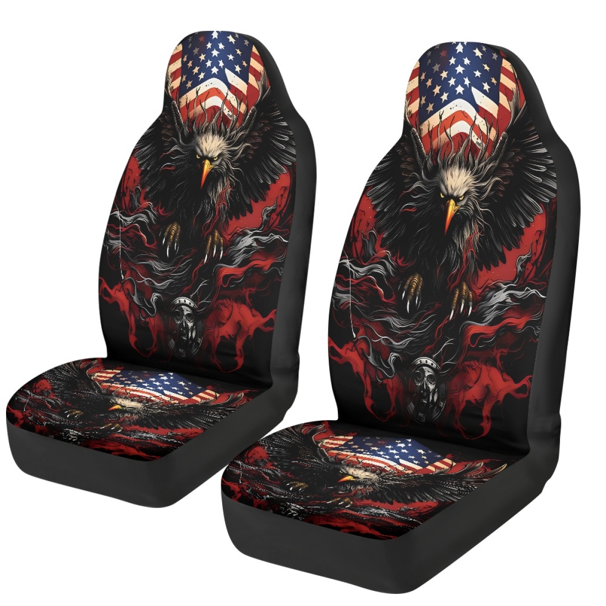 2 Front Car Seat Covers, Digitally Printed With An Eagle Pattern, Thin, Suitable For All Seasons, Fashionable Car Seat Covers 7