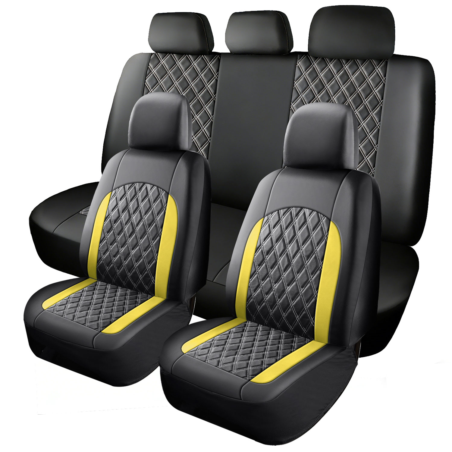 5-Seat Car Seat Cover, Single-Stitch Diamond Pattern, Quilted And Embroidered, Synthetic Leather, PVC Leather, Exported To Europe And America 11