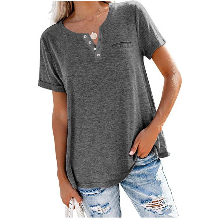 Women's Casual Short Sleeve Henley T-Shirt 2