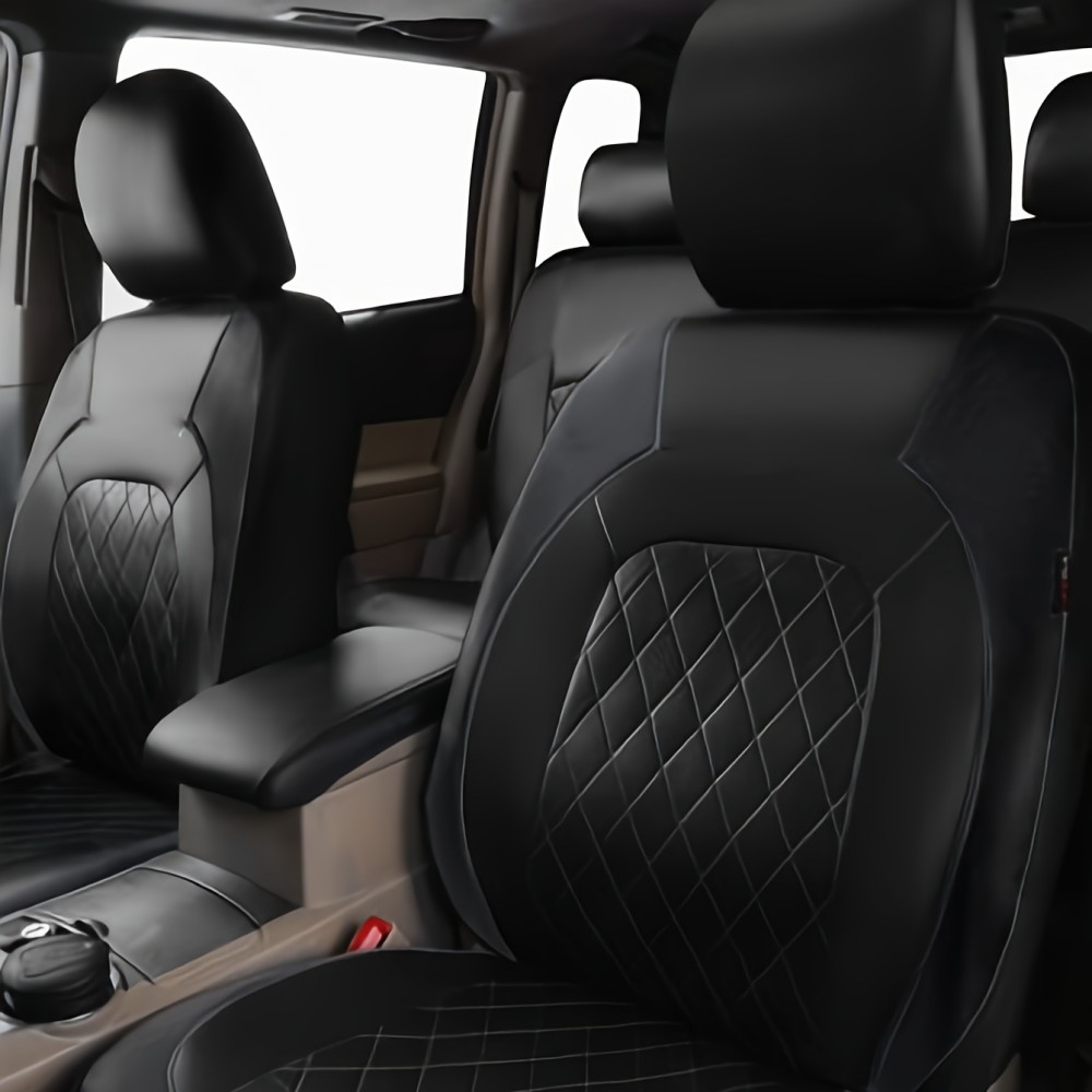 5-Seat Car Seat Cover, Single-Stitch Diamond Pattern, Quilted And Embroidered, Synthetic Leather, PVC Leather, Exported To Europe And America 9