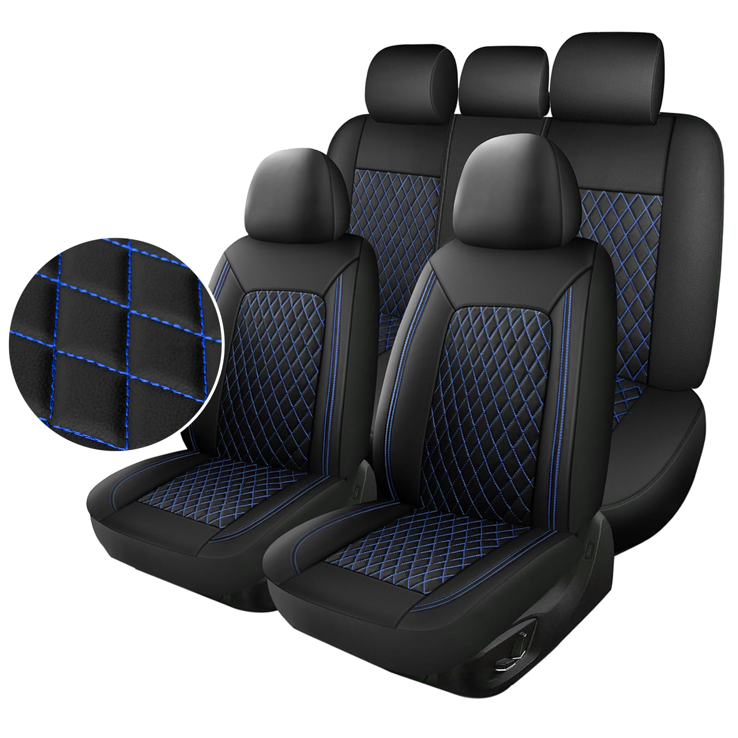 5-Seat Car Seat Cover, Single-Stitch Diamond Pattern, Quilted And Embroidered, Synthetic Leather, PVC Leather, Exported To Europe And America 8