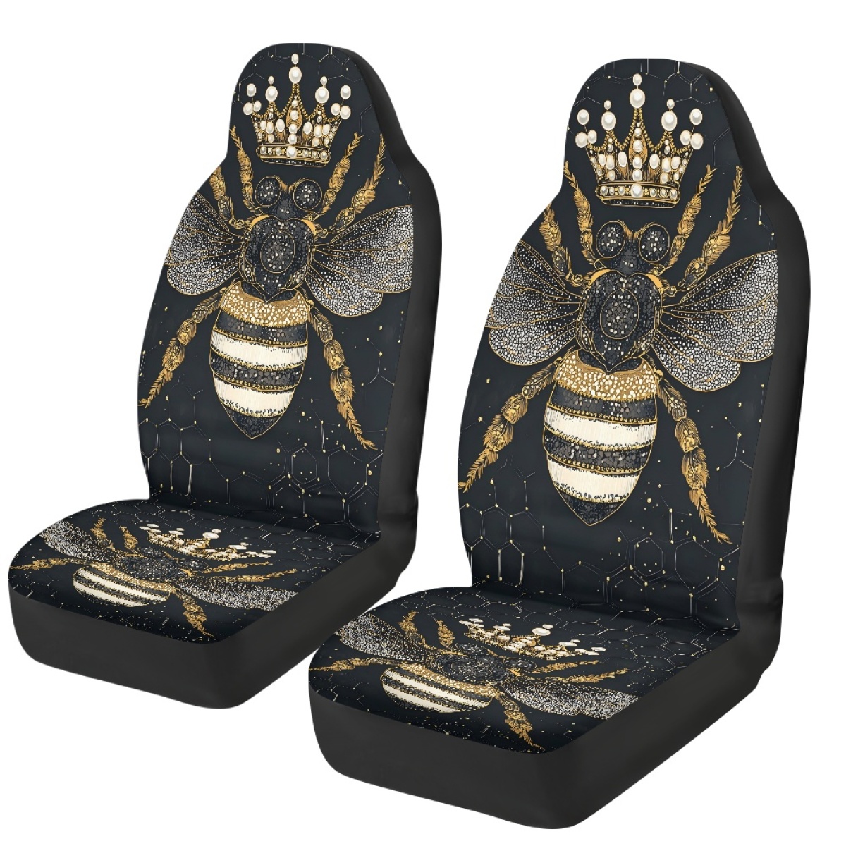 2 Front Car Seat Covers, Digitally Printed With A Honeybee Pattern, Thin, Suitable For All Seasons, Fashionable Car Seat Covers 8