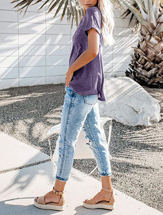Women's Casual Short Sleeve Henley T-Shirt 8