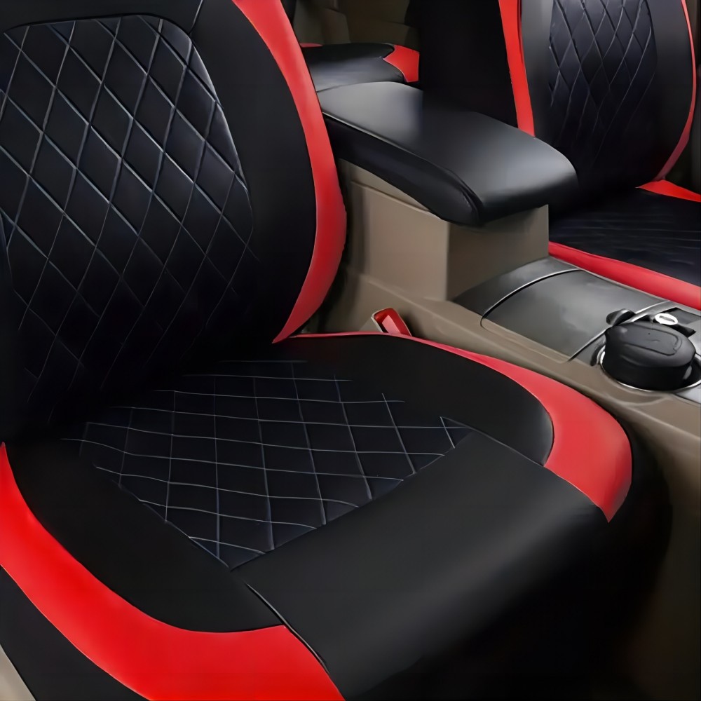 5-Seat Car Seat Cover, Single-Stitch Diamond Pattern, Quilted And Embroidered, Synthetic Leather, PVC Leather, Exported To Europe And America 4