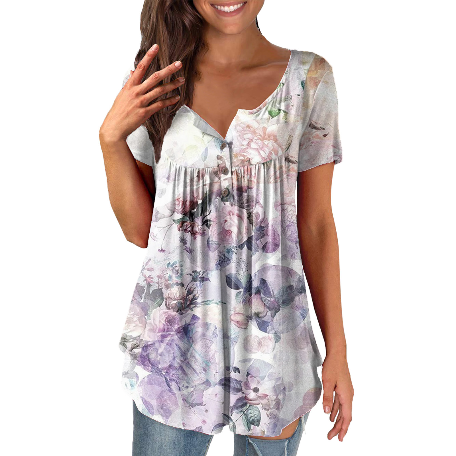 Women's Printed Ruffled Short Sleeve Pullover 4